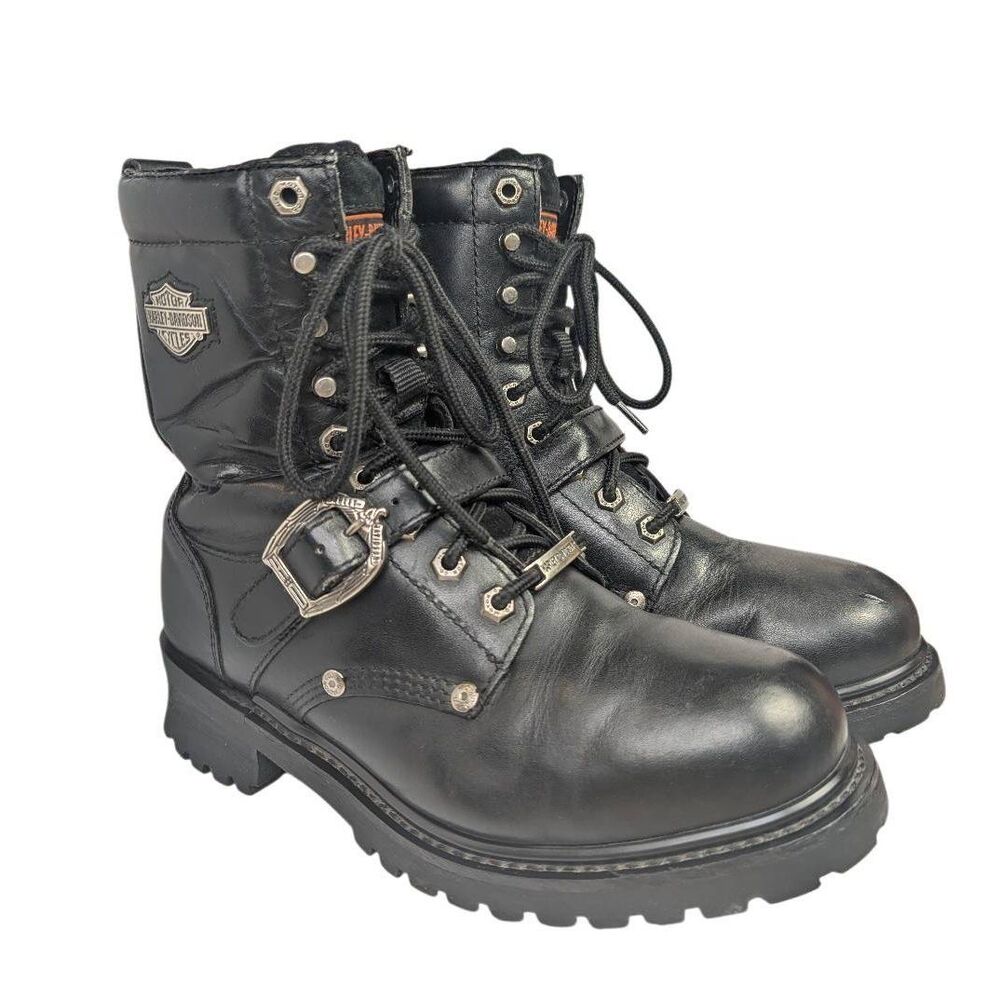 Harley Davidson Faded Glory Black leather lace up combat moto boots mens 7 wide